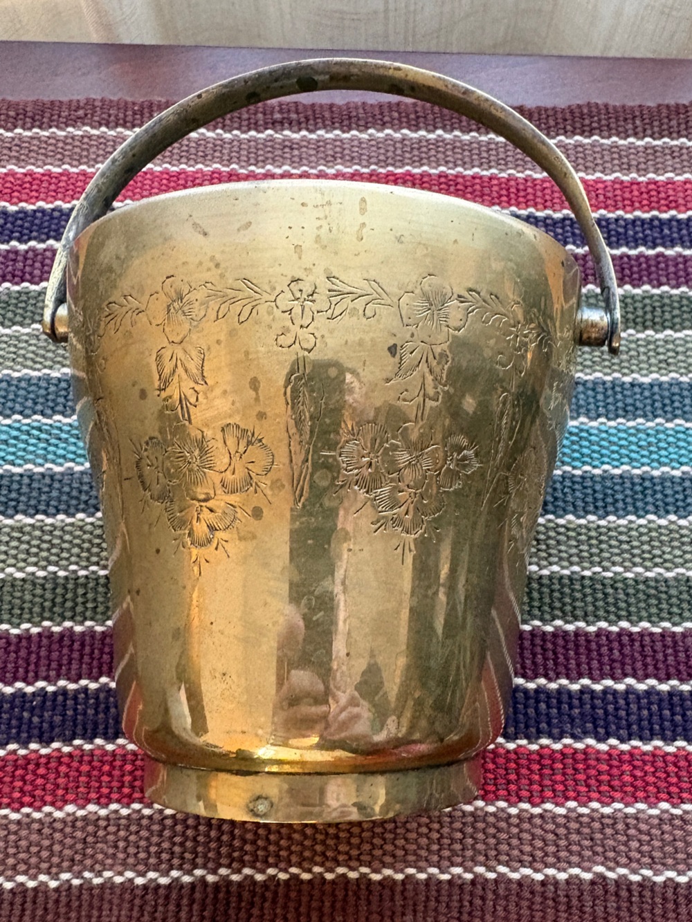 Engraved Brass Bucket with Floral Motif